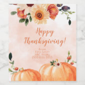 Elegant Floral Happy Thanksgiving Wijn Etiket (Enkel label)