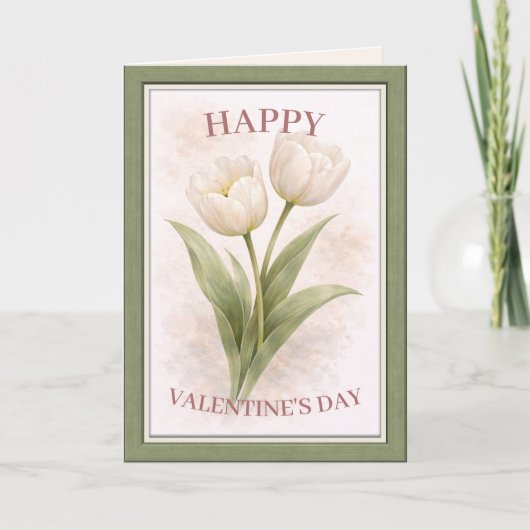 Elegant Floral Happy Valentine’s Day Card Kaart (Voorkant)