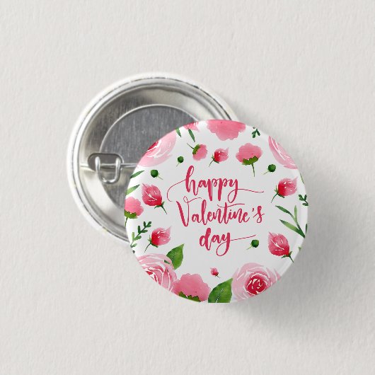 Elegant Floral Happy Valentine's Day Pin Button (Voorkant /achterkant)