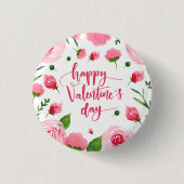 Elegant Floral Happy Valentine's Day Pin Button (Voorkant)