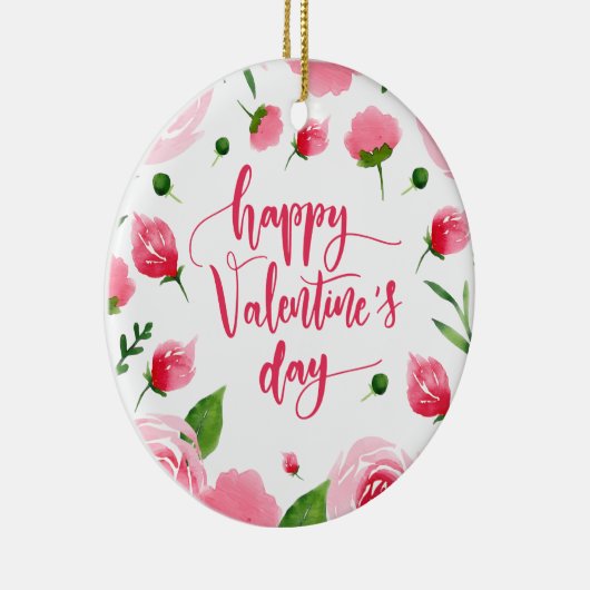 Elegant Floral Happy Valentine's Day | Versiering Keramisch Ornament (Rechts)