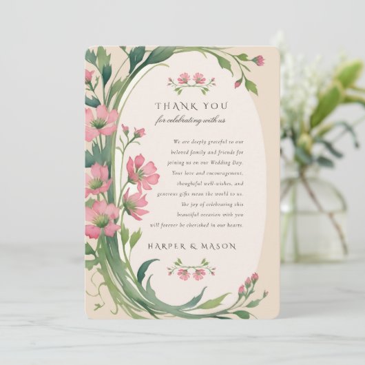 Elegant Floral Hartelijk dank Kaart (Staand voorkant)