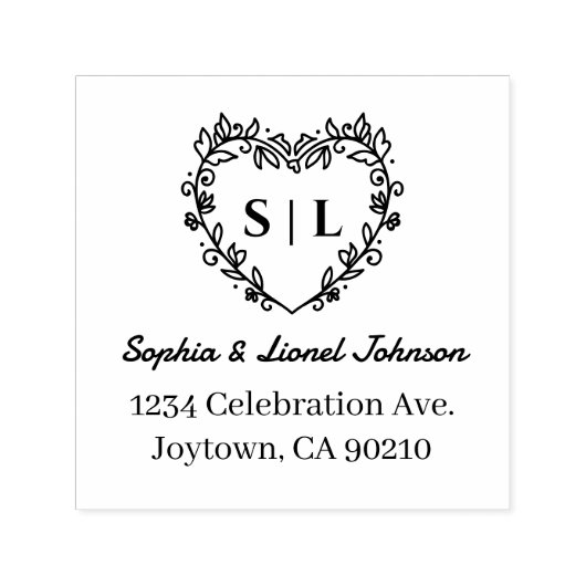 Elegant Floral Heart Bruiloft Retouradres Zelfinktende Stempel (Design)