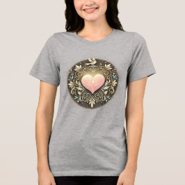 Elegant Floral Heart en Dove Design Tri-Blend Shirt