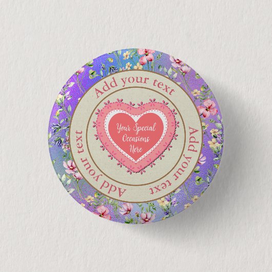 Elegant Floral Heart Lijst: voor elke gelegenheid Ronde Button 3,2 Cm (Voorkant)