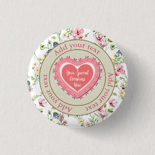 Elegant Floral Heart Lijst: voor elke gelegenheid Ronde Button 3,2 Cm