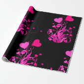 Elegant Floral Heart Pattern Wrapping Paper Cadeaupapier (Uitgerold)