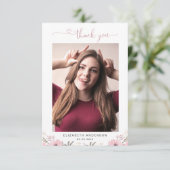 Elegant Floral Heart Script 2 Foto Hartelijk dank Bedankkaart (Staand voorkant)