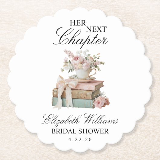 Elegant Floral Her Next Chapter Bridal Shower  Kartonnen Onderzetters (Voorkant)