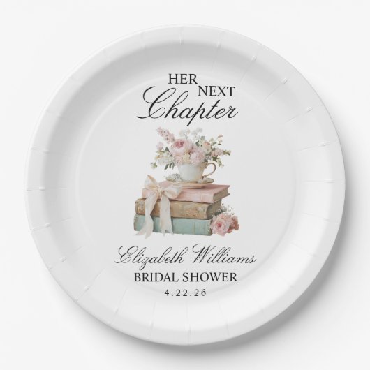 Elegant Floral Her Next Chapter Bridal Shower Papieren Bordje (Voorkant)