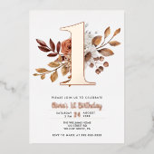 Elegant Floral Herfst 1e verjaardag Folie Uitnodig Uitnodiging (Voorkant)