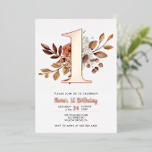 Elegant Floral Herfst 1e verjaardag Folie Uitnodig Uitnodiging (Staand Voorkant)