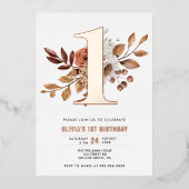 Elegant Floral Herfst 1e verjaardag Folie Uitnodiging (Voorkant)