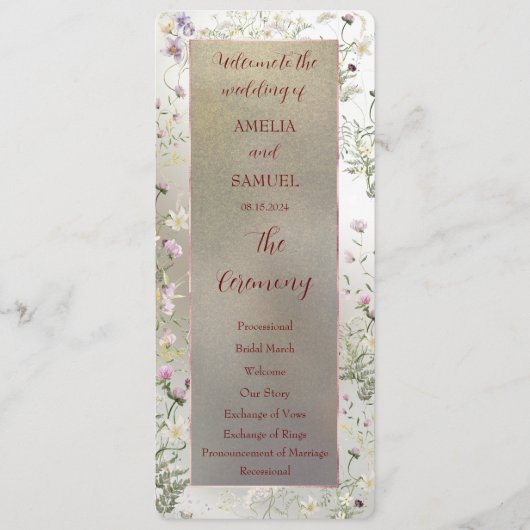 Elegant Floral herfst bruiloft plat programma Programmakaart (Voorkant)