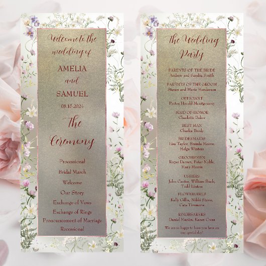 Elegant Floral herfst bruiloft plat programma Programmakaart