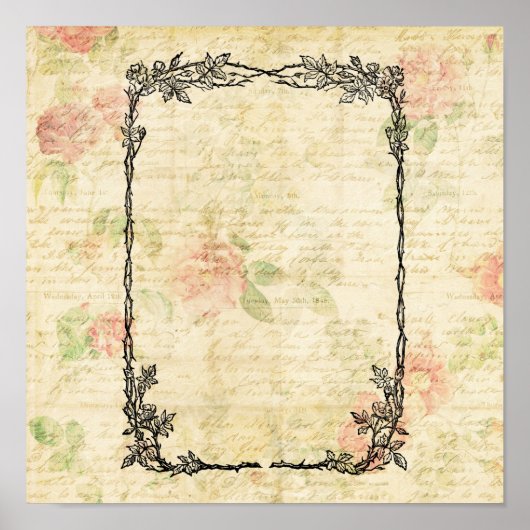 Elegant Floral het Manuscript van het Roos van het Poster (Voorkant)