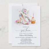 Elegant Floral High Heel Shoes 16th Birthday Party Kaart (Voorkant)