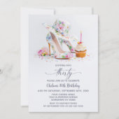Elegant Floral High Heel Shoes 30th Birthday Party Kaart (Voorkant)