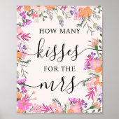 Elegant Floral Hoeveel kisses Vrijgezellenfeest ga Poster (Voorkant)