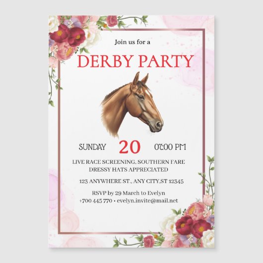 Elegant Floral Horse Derby Party Invitation  (Voorkant)
