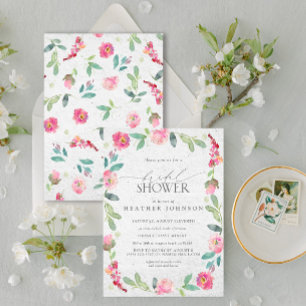 Elegant Floral Hot Pink Waterverf Vrijgezellenfees Kaart