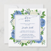 Elegant Floral Hydrangea Het is een Jongen Baby sh Kaart (Voorkant)