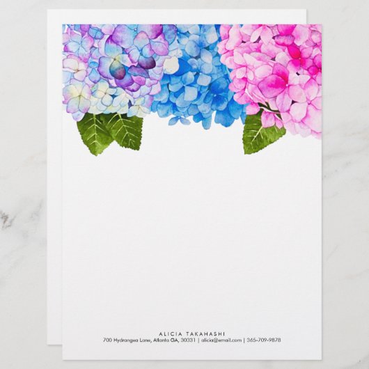 Elegant Floral Hydrangeas | Naam contactpersoon to Briefhoofd (Voorkant / Achterkant)