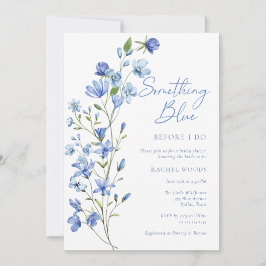 Elegant Floral Iets Blauw Vrijgezellenfeest Kaart (Voorkant)