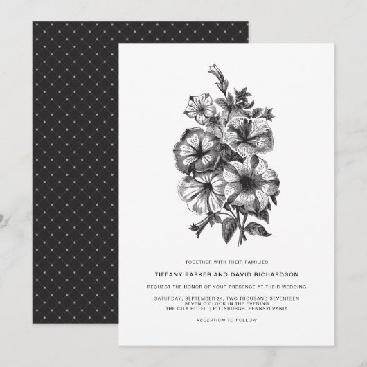 Elegant Floral Illustrated Wedding Kaart (Voorkant / Achterkant)