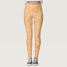 Elegant Floral in reliëf gegraveerde perkleur Leggings
