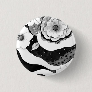 Elegant Floral in zwart-wit Ronde Button 3,2 Cm