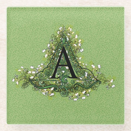 Elegant  Floral initiaal A monogram Glazen Onderzetter (Voorkant)
