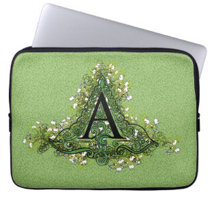 Elegant  Floral initiaal A monogram Laptop Sleeve