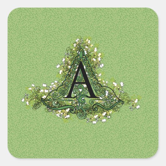 Elegant Floral initiaal A monogram Vierkante Sticker (Voorkant)