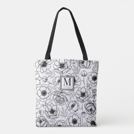 Elegant Floral Initiaal Monogram Tote Bag (Achterkant)