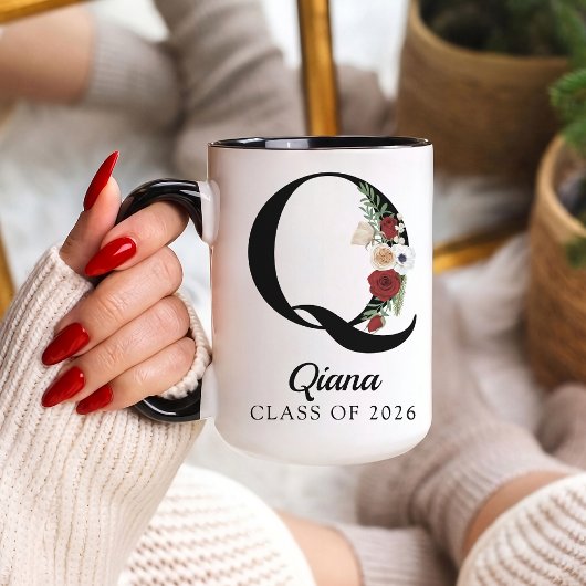 Elegant Floral Initial Custom Mug Gift for Grads Mok