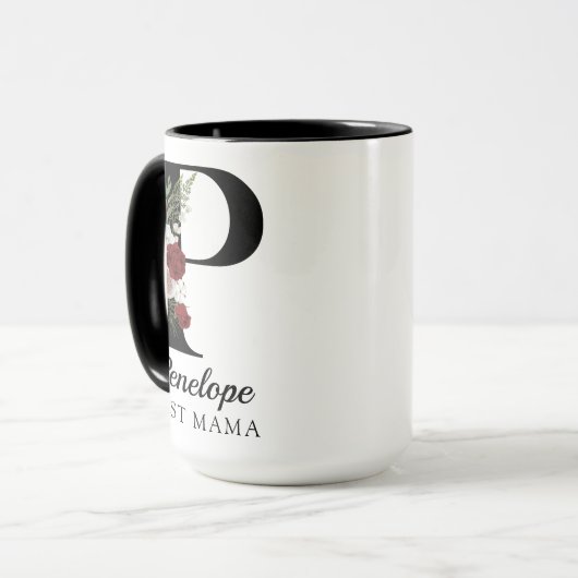 Elegant Floral Initial Custom Mug Gift for New Mom Mok (Voorkant links)