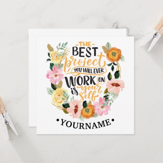 Elegant Floral Inspiration Motivation Quote Kaart (Voorkant / Achterkant in situ)