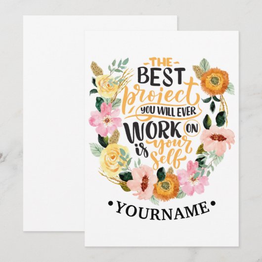 Elegant Floral Inspiration Motivation Quote Kaart (Voorkant / Achterkant)