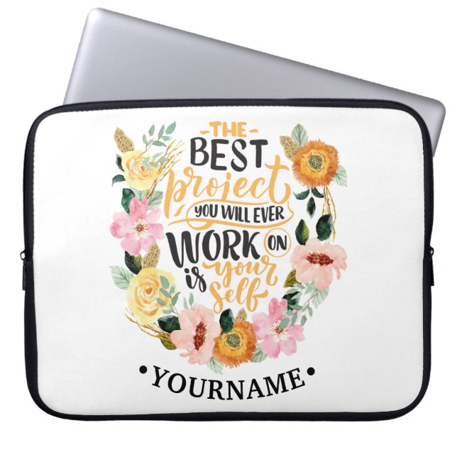 Elegant Floral Inspiration Motivation Quote Laptop Sleeve (Voorkant)