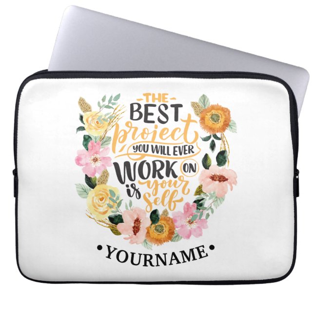 Elegant Floral Inspiration Motivation Quote Laptop Sleeve (Voorkant)