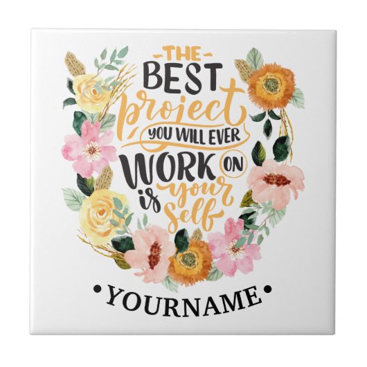 Elegant Floral Inspiration Motivation Quote Tegeltje (Voorkant)