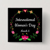 Elegant Floral International Womens Day Pinback Vierkante Button 5,1 Cm (Voorkant)