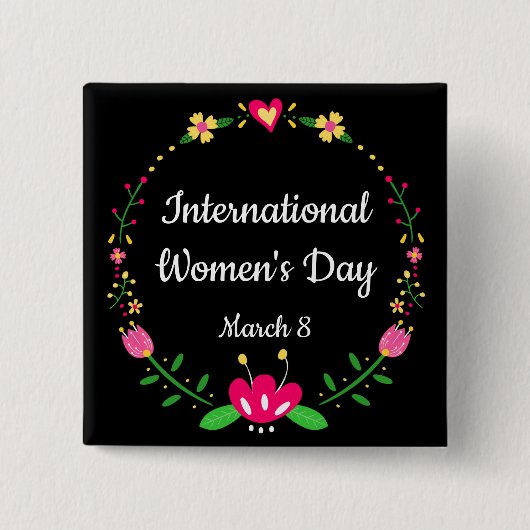 Elegant Floral International Womens Day Pinback Vierkante Button 5,1 Cm (Voorkant)