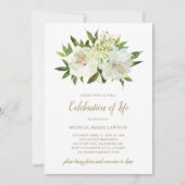 Elegant Floral Ivory Gold Celebration of Life Kaart (Voorkant)