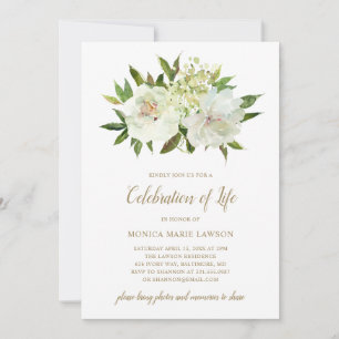 Elegant Floral Ivory Gold Celebration of Life Kaart