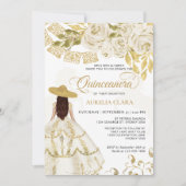 Elegant Floral Ivory Gold Horse Quinceañera Kaart (Voorkant)