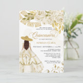 Elegant Floral Ivory Gold Horse Quinceañera Kaart (Staand voorkant)