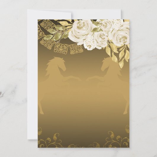 Elegant Floral Ivory Gold Horse Quinceañera Kaart (Achterkant)