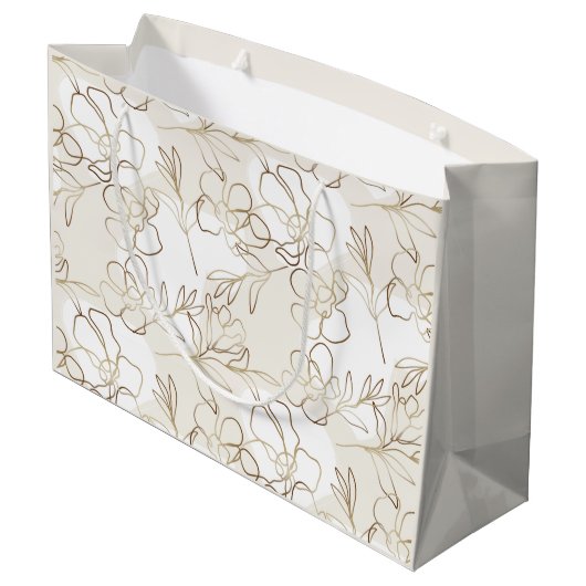 Elegant Floral Ivory Paper Bag  Groot Cadeauzakje (Achterkant Gekanteld)
